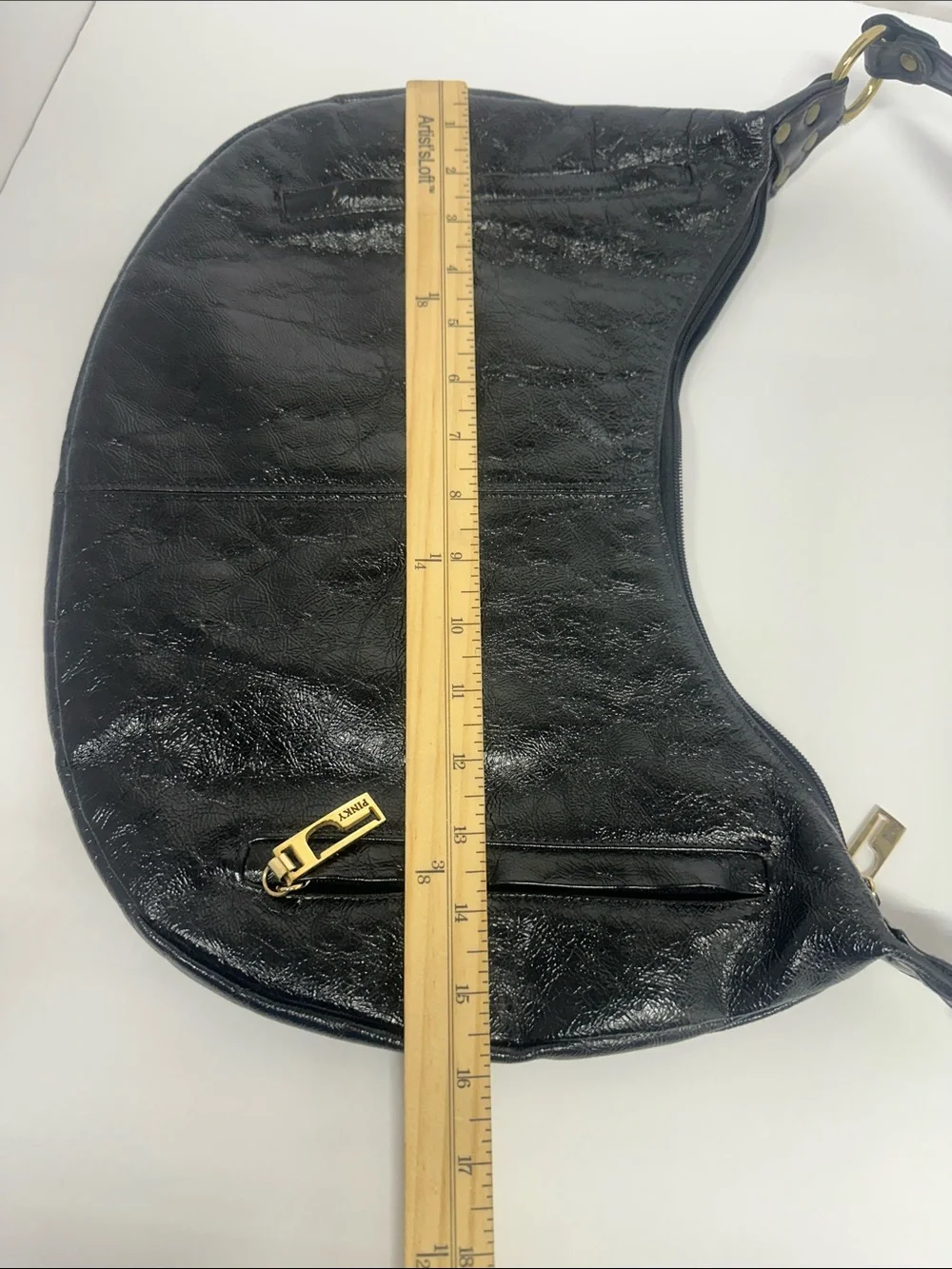 Pinky Black Leather Hobo Bag with Gold Hardware